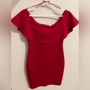 Guess Red Off-The-Shoulder Bodycon Dress
